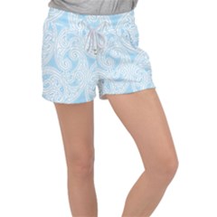 Light Blue And White Abstract Paisley Velour Lounge Shorts by SpinnyChairDesigns