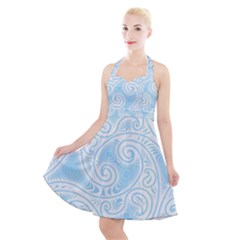 Light Blue And White Abstract Paisley Halter Party Swing Dress  by SpinnyChairDesigns