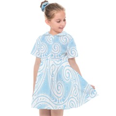 Light Blue And White Abstract Paisley Kids  Sailor Dress by SpinnyChairDesigns