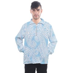 Light Blue And White Abstract Paisley Men s Half Zip Pullover by SpinnyChairDesigns