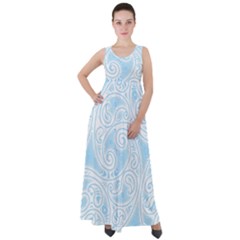 Light Blue And White Abstract Paisley Empire Waist Velour Maxi Dress by SpinnyChairDesigns