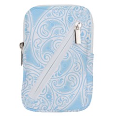 Light Blue And White Abstract Paisley Belt Pouch Bag (large) by SpinnyChairDesigns