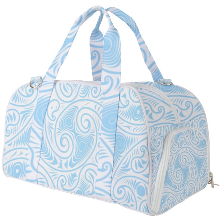 Light Blue and White Abstract Paisley Burner Gym Duffel Bag