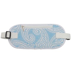 Light Blue And White Abstract Paisley Rounded Waist Pouch by SpinnyChairDesigns