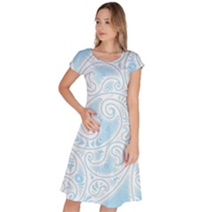 Light Blue And White Abstract Paisley Classic Short Sleeve Dress by SpinnyChairDesigns