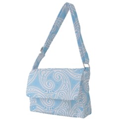 Light Blue And White Abstract Paisley Full Print Messenger Bag (l) by SpinnyChairDesigns