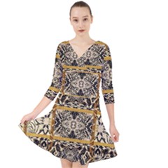 Antique Black And Gold Quarter Sleeve Front Wrap Dress