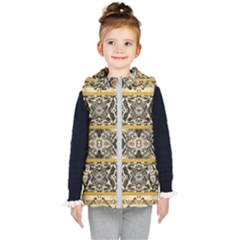 Antique Black And Gold Kids  Hooded Puffer Vest by SpinnyChairDesigns