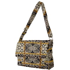 Antique Black And Gold Full Print Messenger Bag (l) by SpinnyChairDesigns