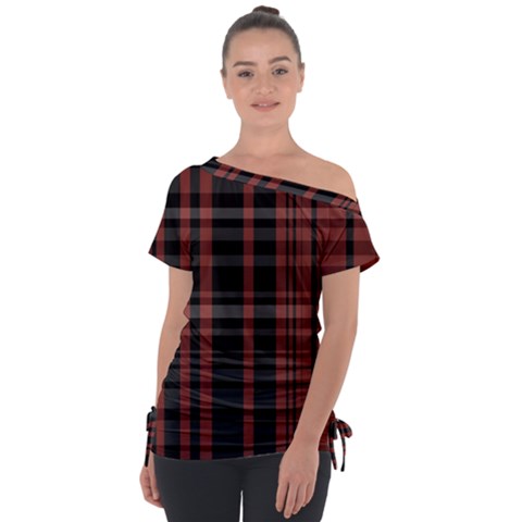 Black And Red Striped Plaid Tie-up Tee by SpinnyChairDesigns