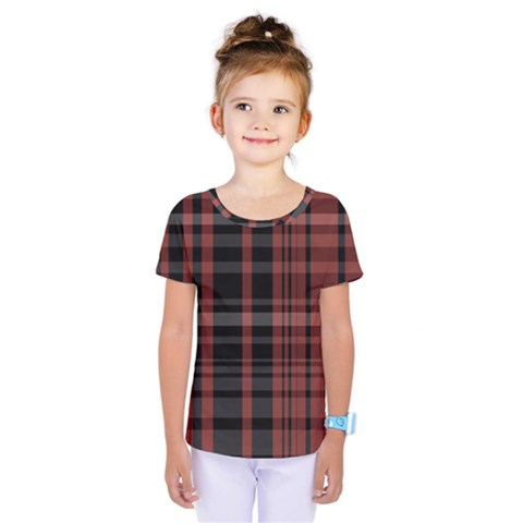 Black And Red Striped Plaid Kids  One Piece Tee by SpinnyChairDesigns