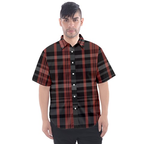 Black And Red Striped Plaid Men s Short Sleeve Shirt by SpinnyChairDesigns