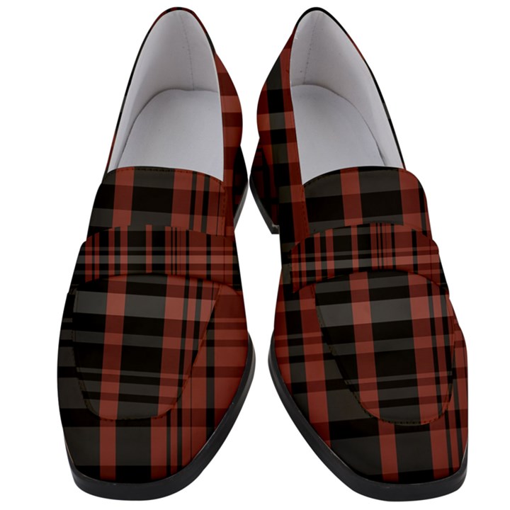 Black and Red Striped Plaid Women s Chunky Heel Loafers