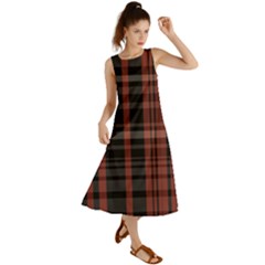 Black And Red Striped Plaid Summer Maxi Dress by SpinnyChairDesigns