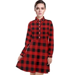 Grunge Red Black Buffalo Plaid Long Sleeve Chiffon Shirt Dress by SpinnyChairDesigns