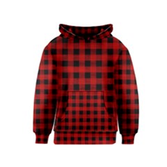 Grunge Red Black Buffalo Plaid Kids  Pullover Hoodie by SpinnyChairDesigns