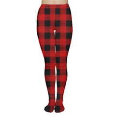 Grunge Red Black Buffalo Plaid Tights by SpinnyChairDesigns