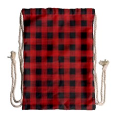 Grunge Red Black Buffalo Plaid Drawstring Bag (large) by SpinnyChairDesigns