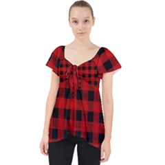 Grunge Red Black Buffalo Plaid Lace Front Dolly Top by SpinnyChairDesigns