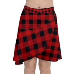 Grunge Red Black Buffalo Plaid Chiffon Wrap Front Skirt by SpinnyChairDesigns