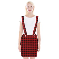 Grunge Red Black Buffalo Plaid Braces Suspender Skirt by SpinnyChairDesigns