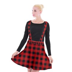 Grunge Red Black Buffalo Plaid Suspender Skater Skirt by SpinnyChairDesigns