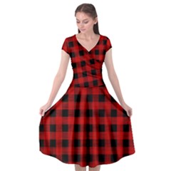 Grunge Red Black Buffalo Plaid Cap Sleeve Wrap Front Dress by SpinnyChairDesigns