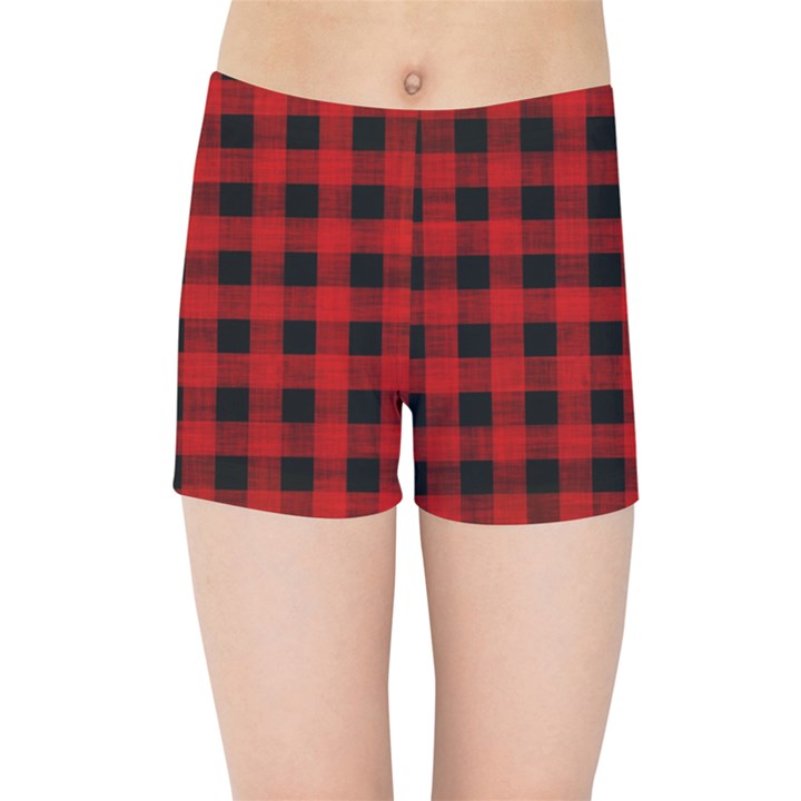 Grunge Red Black Buffalo Plaid Kids  Sports Shorts