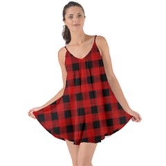 Grunge Red Black Buffalo Plaid Love The Sun Cover Up by SpinnyChairDesigns