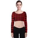 Grunge Red Black Buffalo Plaid Velvet Long Sleeve Crop Top View1