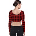 Grunge Red Black Buffalo Plaid Velvet Long Sleeve Crop Top View2