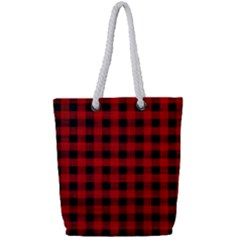 Grunge Red Black Buffalo Plaid Full Print Rope Handle Tote (small) by SpinnyChairDesigns