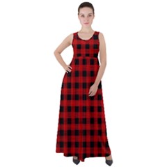 Grunge Red Black Buffalo Plaid Empire Waist Velour Maxi Dress by SpinnyChairDesigns