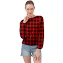 Grunge Red Black Buffalo Plaid Banded Bottom Chiffon Top View1