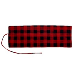 Grunge Red Black Buffalo Plaid Roll Up Canvas Pencil Holder (m) by SpinnyChairDesigns