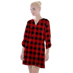 Grunge Red Black Buffalo Plaid Open Neck Shift Dress by SpinnyChairDesigns