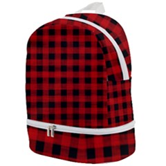 Grunge Red Black Buffalo Plaid Zip Bottom Backpack by SpinnyChairDesigns