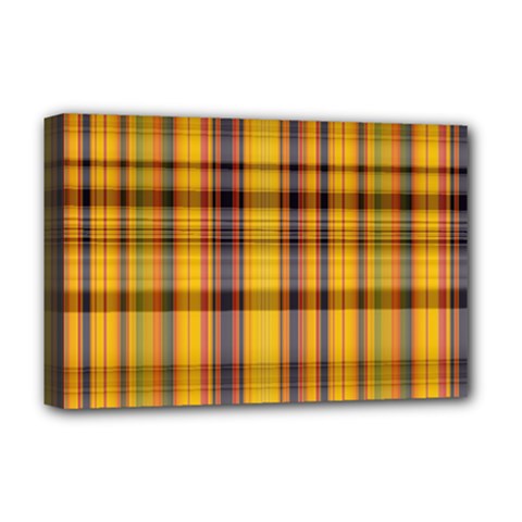 Madras Plaid Yellow Gold Deluxe Canvas 18  X 12  (stretched) by SpinnyChairDesigns