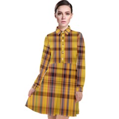 Madras Plaid Yellow Gold Long Sleeve Chiffon Shirt Dress by SpinnyChairDesigns