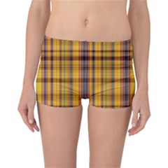 Madras Plaid Yellow Gold Reversible Boyleg Bikini Bottoms by SpinnyChairDesigns