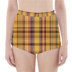 Madras Plaid Yellow Gold High-waisted Bikini Bottoms by SpinnyChairDesigns