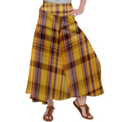 Madras Plaid Yellow Gold Satin Palazzo Pants by SpinnyChairDesigns