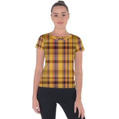 Madras Plaid Yellow Gold Short Sleeve Sports Top  by SpinnyChairDesigns