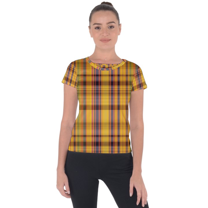 Madras Plaid Yellow Gold Short Sleeve Sports Top 