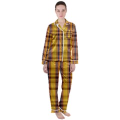 Madras Plaid Yellow Gold Satin Long Sleeve Pyjamas Set by SpinnyChairDesigns