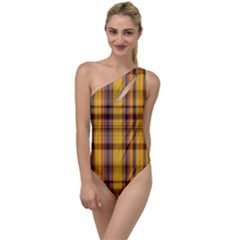 Madras Plaid Yellow Gold To One Side Swimsuit by SpinnyChairDesigns