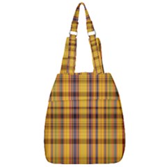 Madras Plaid Yellow Gold Center Zip Backpack by SpinnyChairDesigns