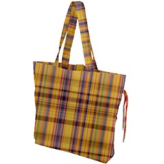 Madras Plaid Yellow Gold Drawstring Tote Bag by SpinnyChairDesigns