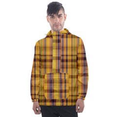 Madras Plaid Yellow Gold Men s Front Pocket Pullover Windbreaker by SpinnyChairDesigns