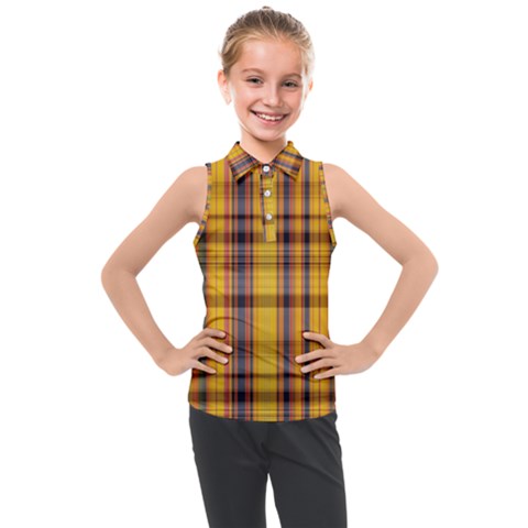 Madras Plaid Yellow Gold Kids  Sleeveless Polo Tee by SpinnyChairDesigns